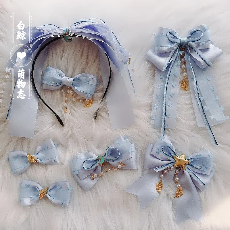 

Оригинальные голубые аксессуары для волос с бантом, головной убор Mori Lolita, головной убор для милых девочек, заколка для волос со стразами, заколки для волос