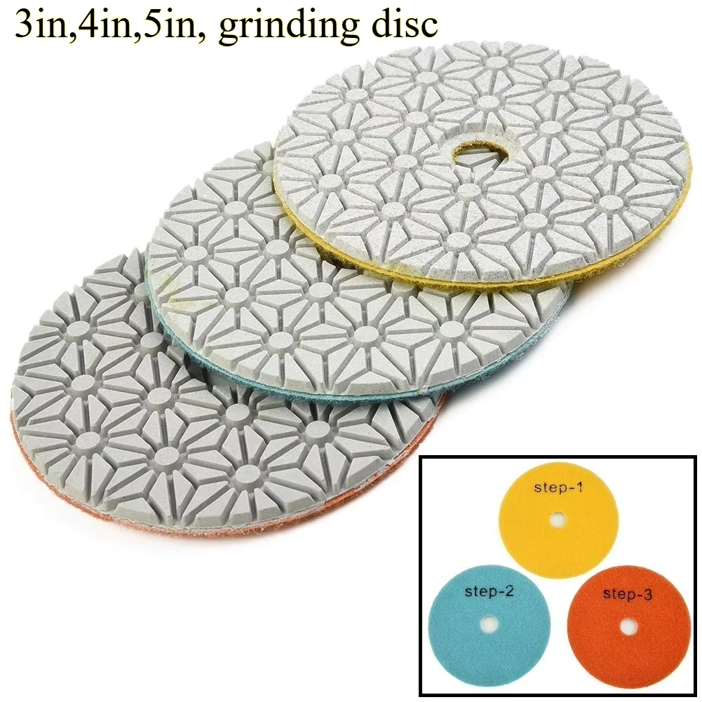 3in/80mm/4in/100mm/5in/150mm/Inner 10 mm Polishing Pads Wet/Dry 3 STEP Sanding Pad For Polishing Granite Concrete Stone Marble