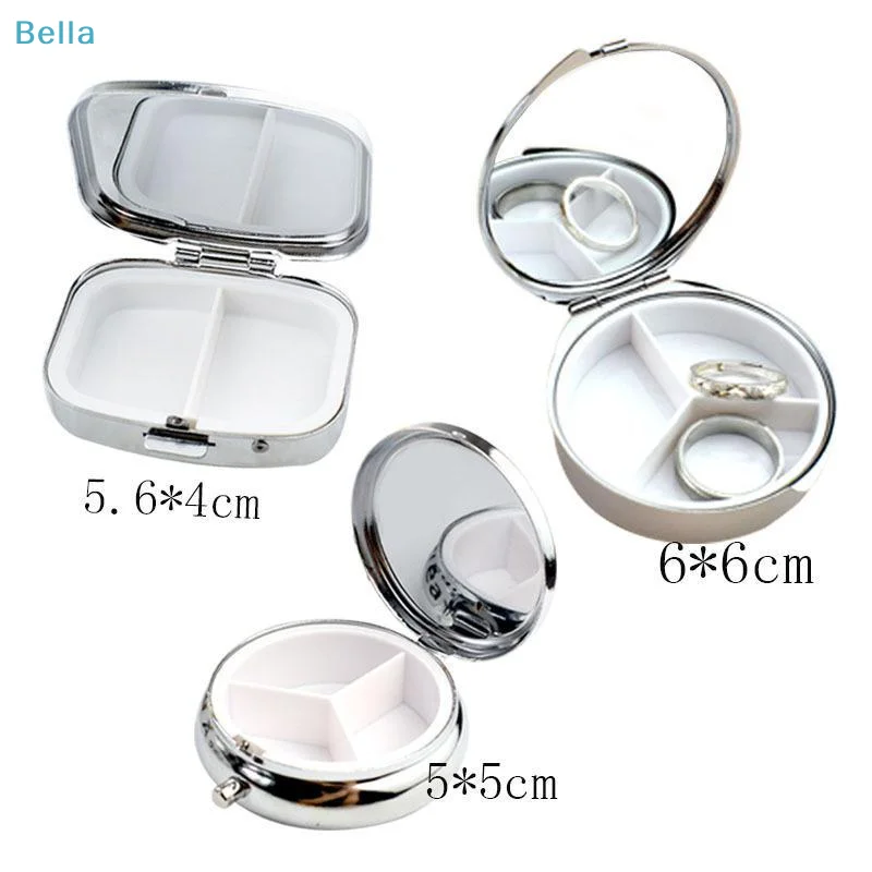 ♩ Tragbare Pillendose mit mehreren Fächern, Mini-Aufbewahrungsbox mit Spiegel für tägliche Medikamente, Schmuck, Ringe, Ohrringe, Reise-Organizer