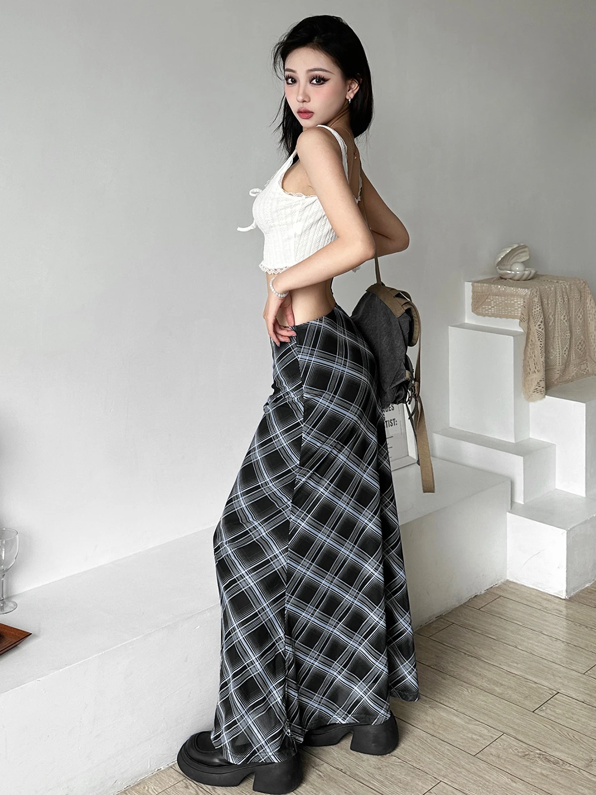 غريب دفع عالية الخصر منقوشة طباعة لي تنورة طويلة المرأة التخسيس ألف خط ميدي تنورة الشارع Sle البوليستر مزيج تنورة #5