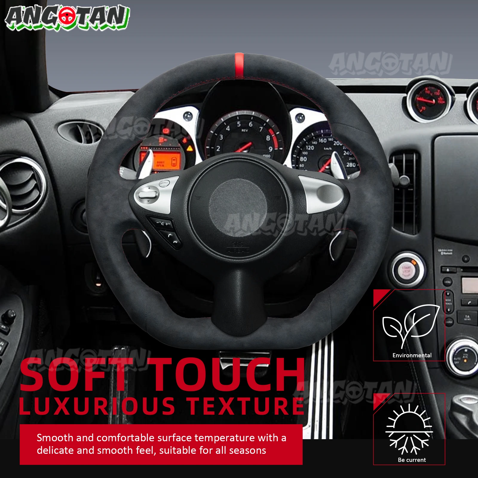 

Suede Alcantara Steering Wheel for Nissan 370z 2008-2020 HANDCRAFTED FLAT-BOTTOM Steering Wheel Anti-Slip Grip Accessories