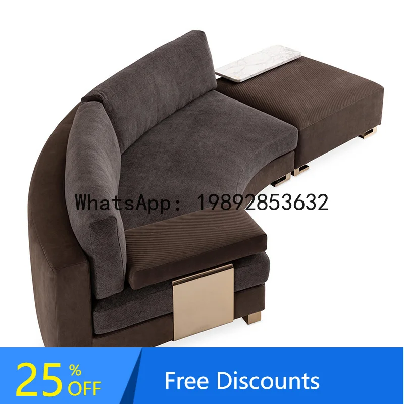 

XL Modern Light Luxury Minimalist Metal Curved Sofa Italian Style Living Room Combination Velvet Furniture