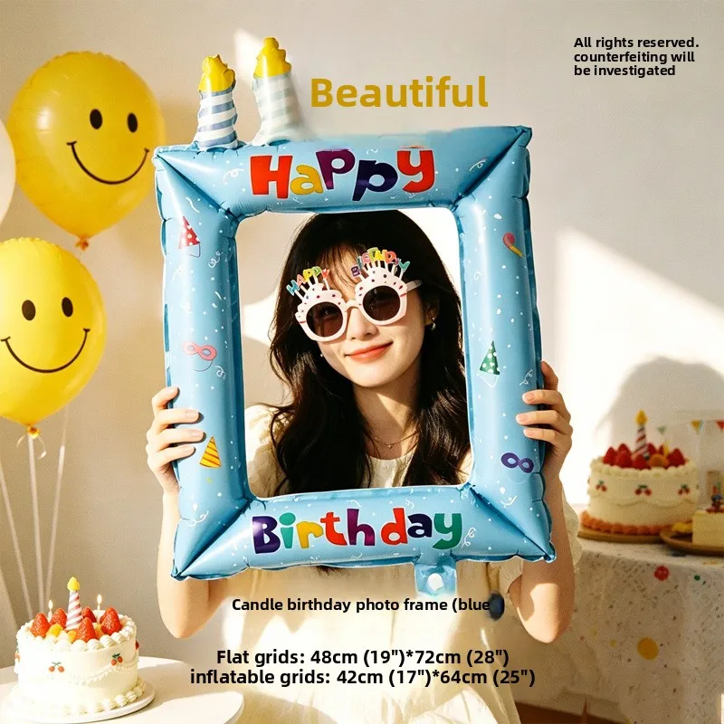 Ins Wind Internet-Promi-Fotorahmen, bedruckter Ballon, Happy Birthday Gruppenfoto-Requisiten, Feiertagsparty Aluminiumfolien-Dekoration – Detail 4