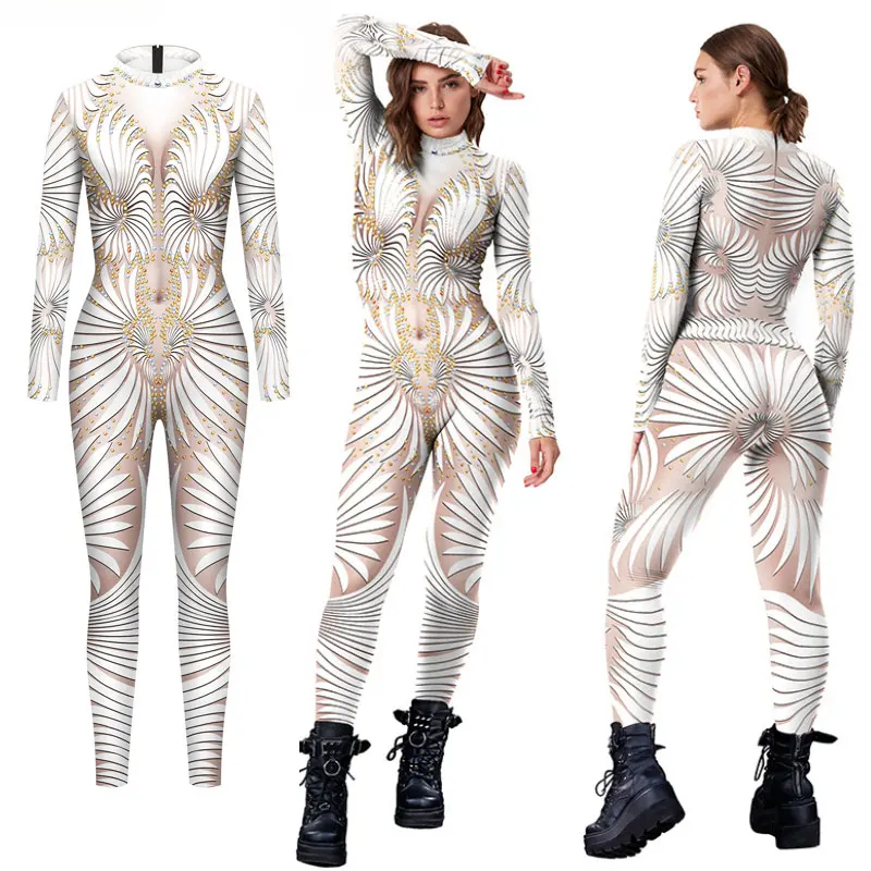 

Women 3D Digital Printing Tight Jumpsuits Cosplay Costume Holiday Party Clothes Lady Fitness Zentai Suits Performance Catsuits