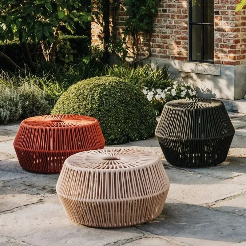

designer, creative round pier courtyard outdoor, braided rope small corner table, garden balcony, braided rattan round table