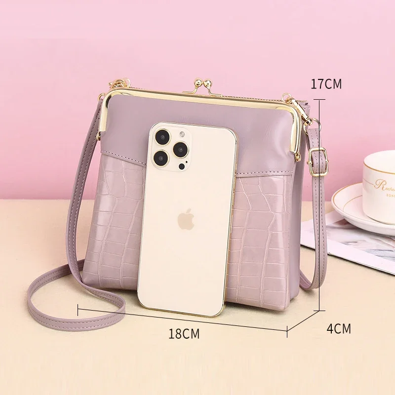 Fashion Women Clip Bags PU Leather Crossbody Bag Kiss Lock Purse Bags Small Female Mobile Phone Bag for Women