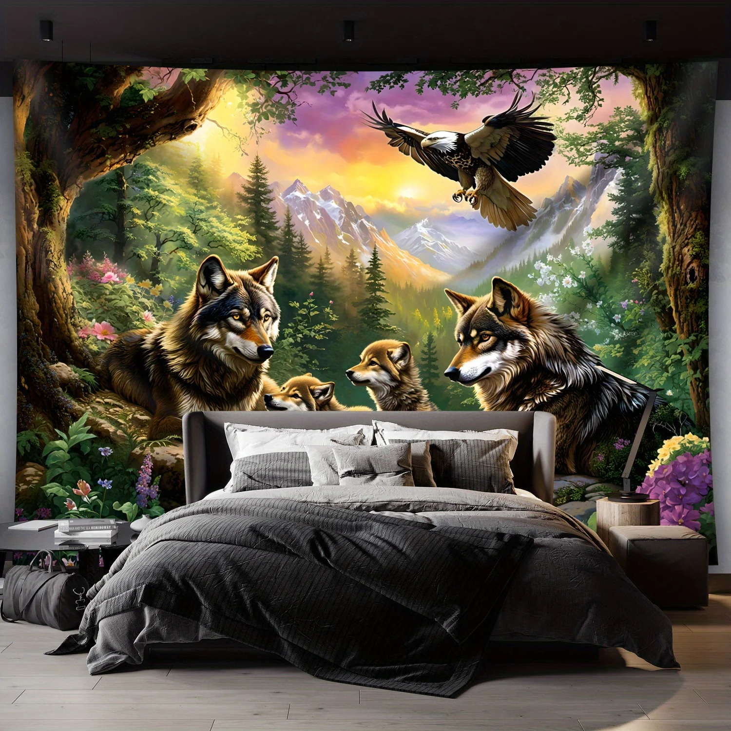 Wolfsfamilie mit Adler im Berg – Interior Design Landscape Bewertung und Preis