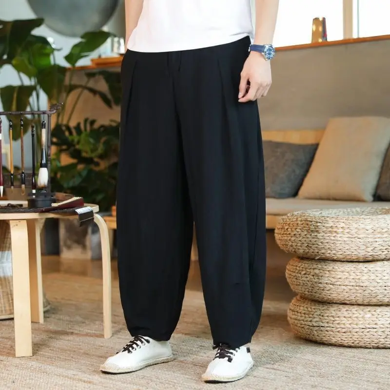 

Chinese Loose Cotton Linen Lantern Pants Wide Leg Meditation Practice Casual Long Trousers Vintage Summer Men's Clothing ﻿