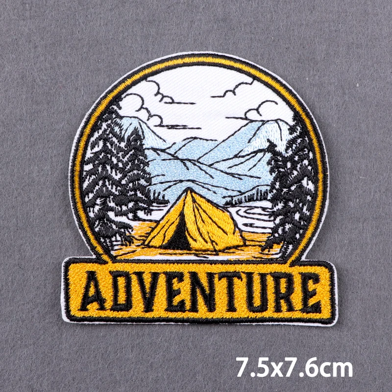 Camping Mountain Iron On Patches DIY Embroidery Patches For Clothes Jeans, Jacket And Backpack Adventure Fusible Patch