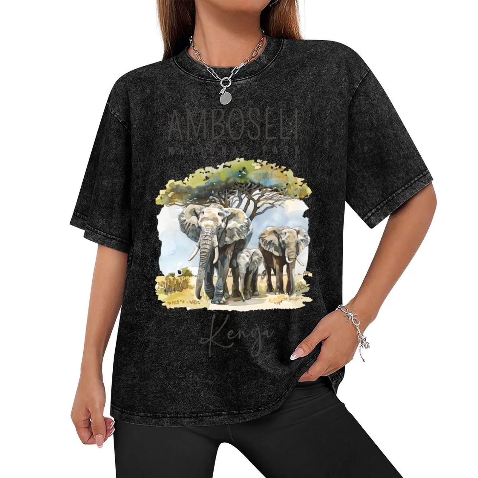 A Watercolor Design of Amboseli National Park - Kenya T-Shirt summer top oversized graphic tee anime T-shirts for men cotton