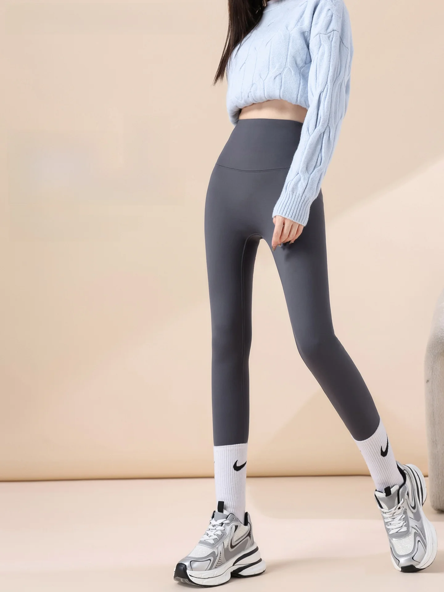 

Fce Lined High Waist Fitn Yoga arkskin Pants Women's Outerwear Winter Warm Tummy Control Butt Lifting Leggings