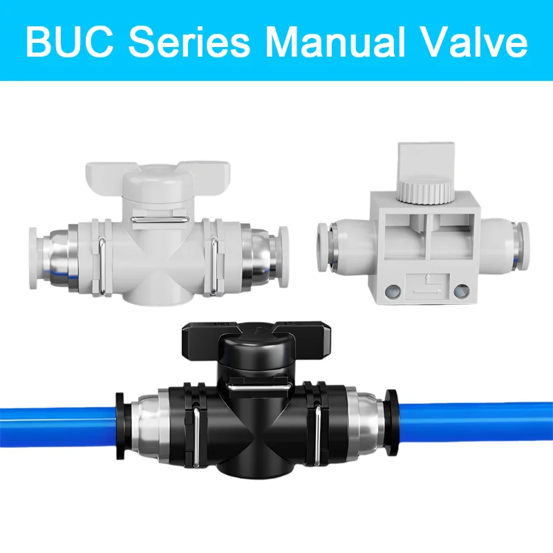 BUC BTC Series 4mm 6mm Pneumatic Push in Quick Joint Connector Hand Valve To Turn Switch Manual Ball Current-limiting