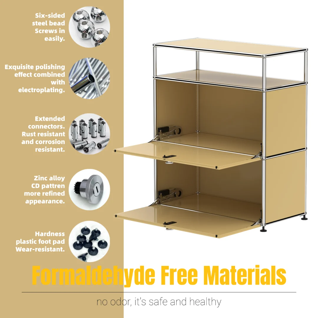 Modern Modular Metal Sideboard Cabinet｜2-Unit Flip Door Storage Console｜Minimalist Entryway or Living Room Shelf