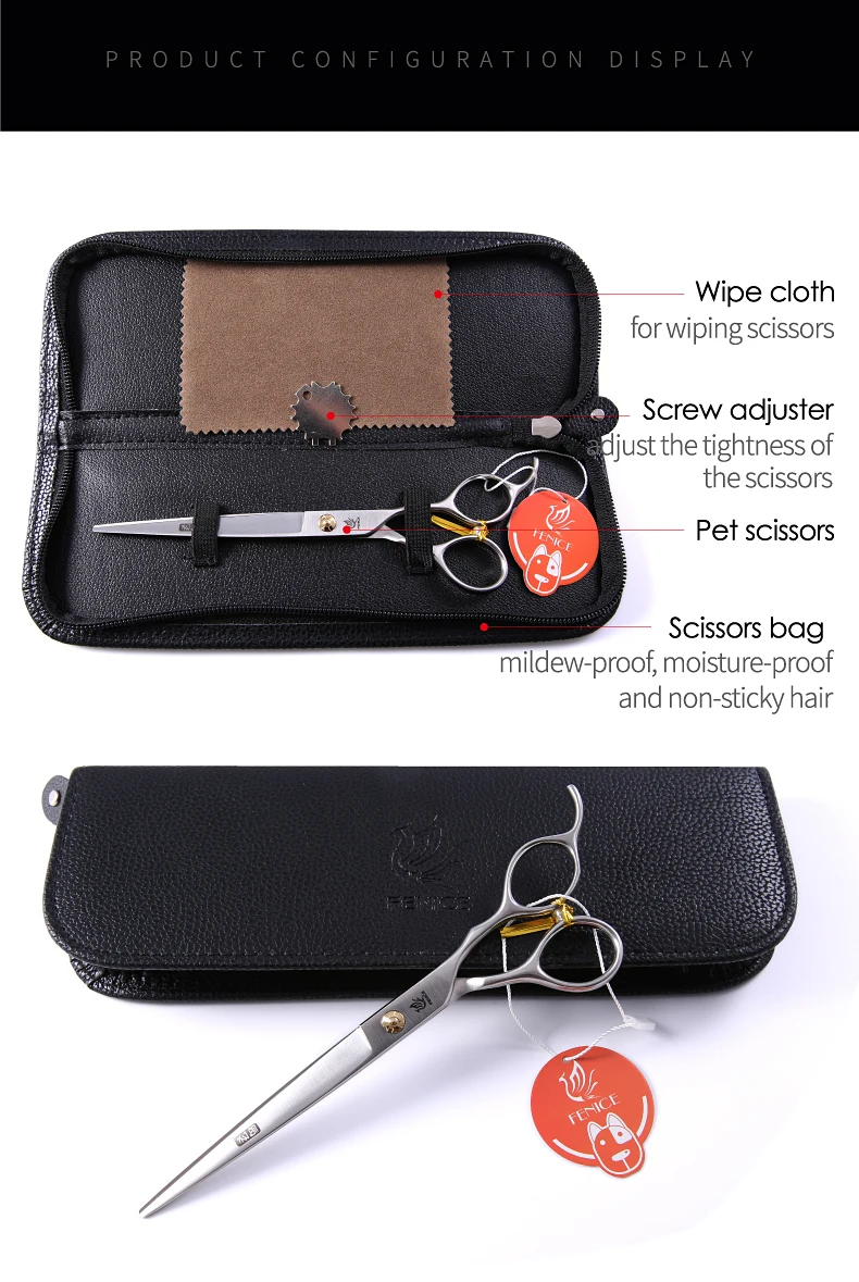 Fenice Professional JP440C 7,0 / 7,5 Zoll Tierpflege-Hundehaarschere mit gezackter Klinge, Hundeschneideschere – Detail 14