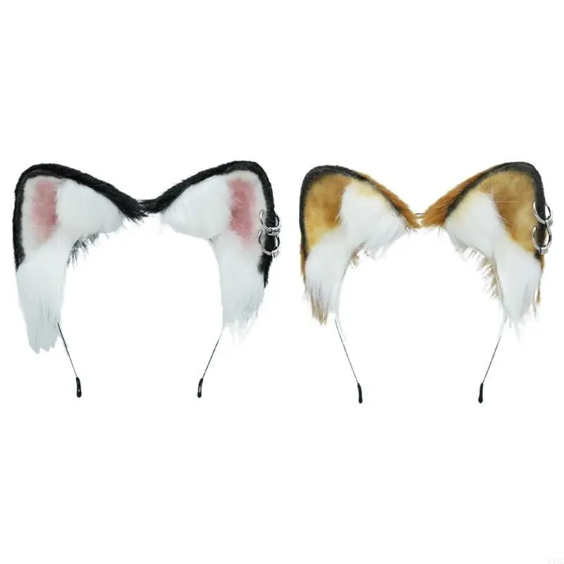 

X4YC Animal Dog Ears Hair Hoop Plush Headdress Cosplay Halloween Party Headband