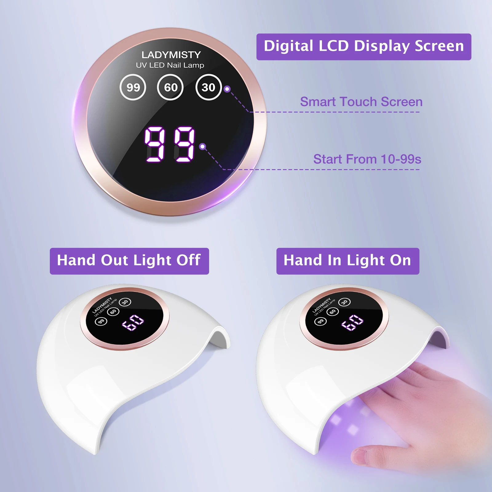 72W UV LED-nagellamp Lichte droger voor nagels Gellak met 18 kralen 3 timerinstellingen en LCD-aanraakscherm