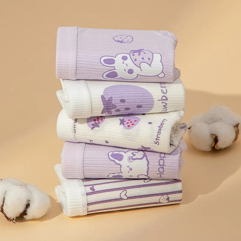 5 Pcs/Set Purple Rabbit Cotton Panties Female Underpants Women Shorts Seamless Lingerie Underwear Plus Size Sexy Pantys M-XL