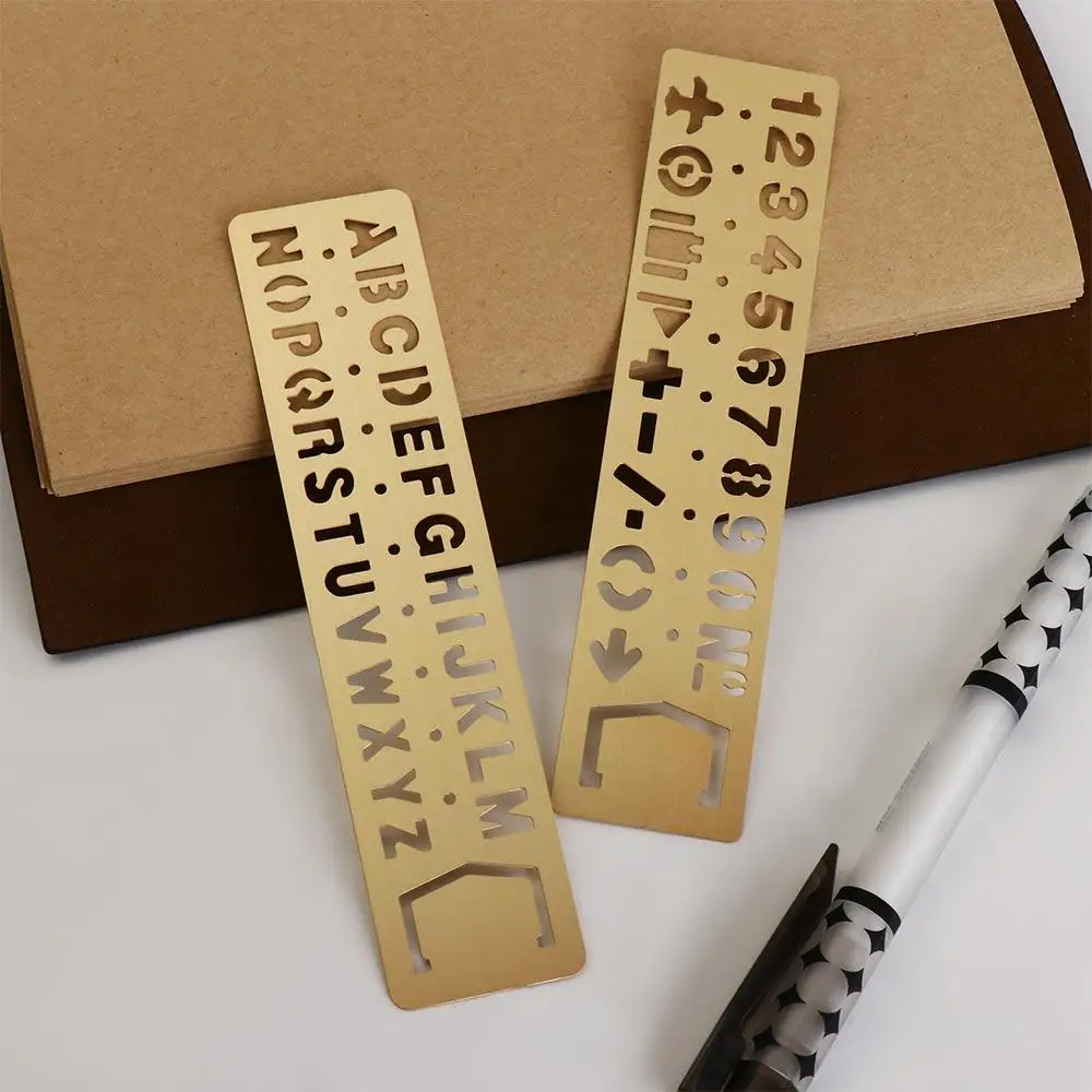 Stationery Brass Ruler Bookmark Hollow Letters Number Letter Bookmark Template Multifunction Metal Bookmark Draw Lines