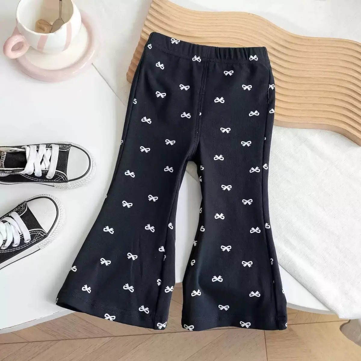 Baby Girl Korean Style Versatile Flared Pants Autumn Outfit Toddler Girl Stylish Cartoon Print Casual Autumn Pants Long Trousers
