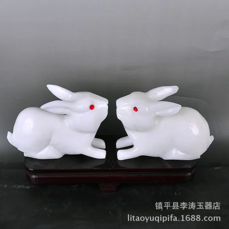 

Factory Direct Sales Afghanistan White Jade Chinese Zodiac Sign of Rabbit Jade Hare Rabbit Decoration White Crystal Clear Decora