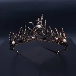 Mori Black Branches Halloween Queen's Crown Pearl Alloy Metal Tiara Party Prom Hair Accessories Hair Bands Jewelry For Women