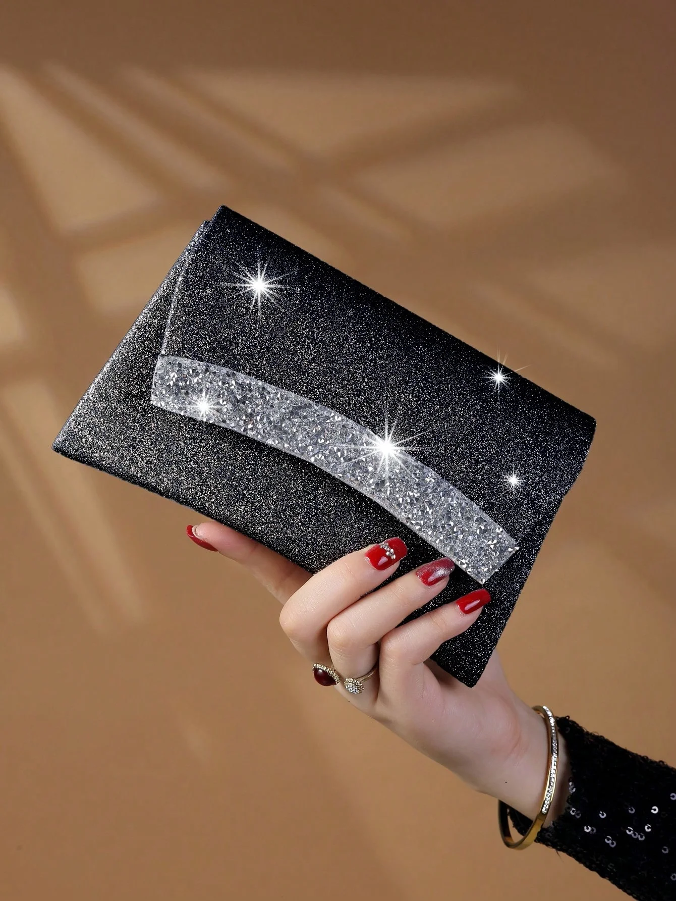 Glitter Bling,Shiny Glamorous,Elegant 1pc Rhinestone Decorated Fashionable Metallic Clutch Evening Bag, Suitable For Women'S