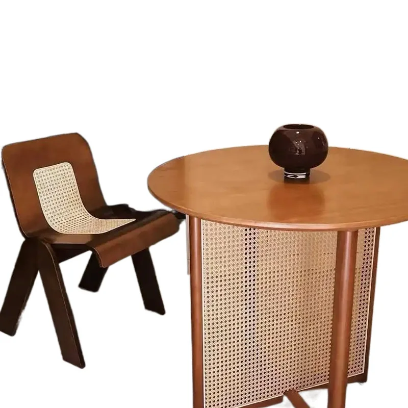 

Designer medieval retro light luxury rattan bedroom home creative French dining table and chairs solid wood backrest dining chai