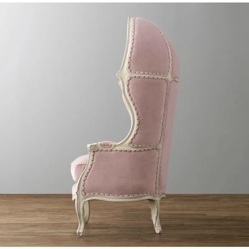 

solid wood pink velvet fabric space chair French retro living room princess eggshell chair Soft furnishings