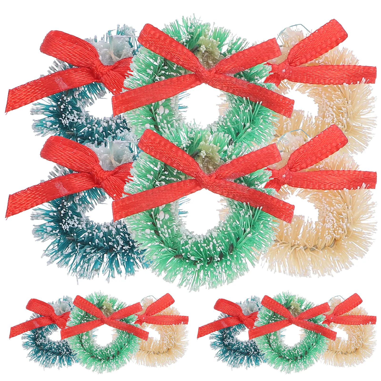 

12pcs Mini Sisal Hemp Wreath Butterfly Bow Christmas Party Wedding Hanging Ornament Garlands Playhouse Simulated Miniature