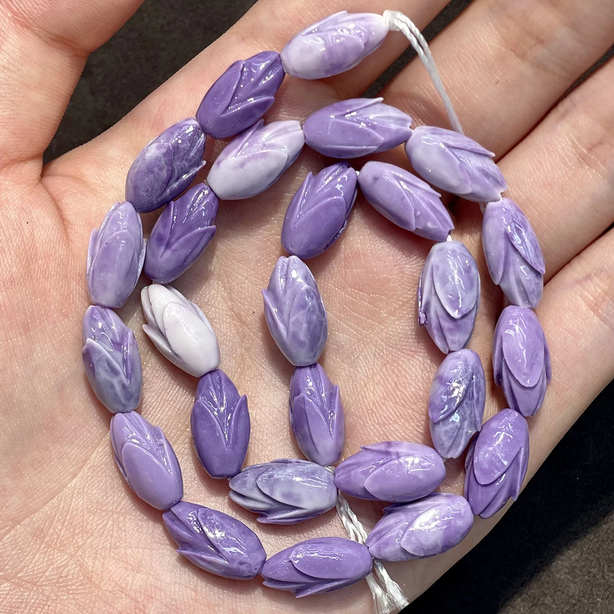 Shell Powder Embossed Tulip  8x15mm 26 Pieces Per Strip Semi-Finished Beads for DIY Necklace Bracelet Jewelry Making Accessories