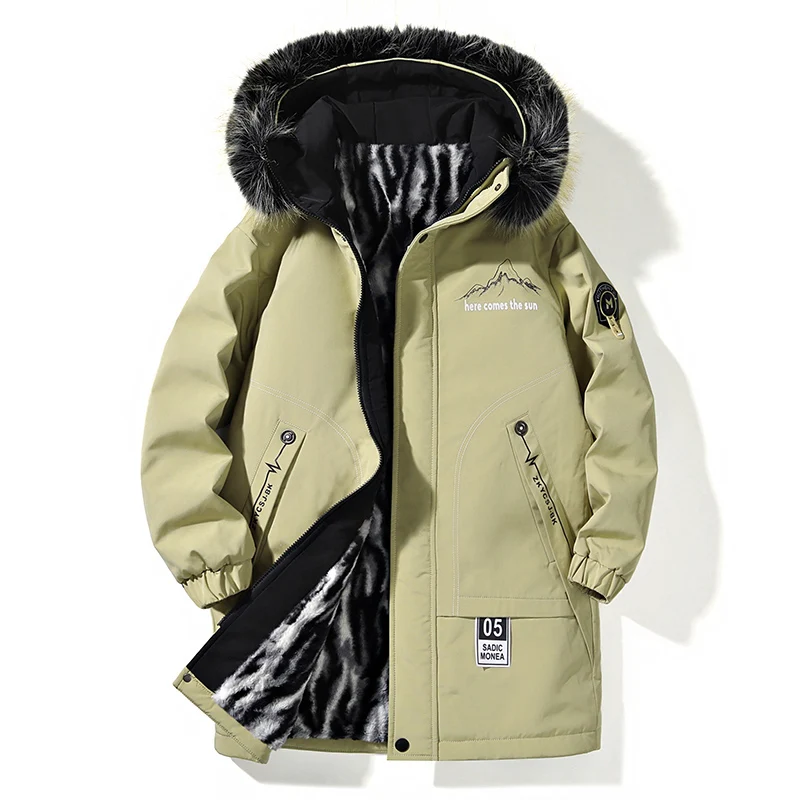 Winter Fashion Trend With Thick Velvet and Warm Long Cotton Jacket For Men Loose Fit Sports Plus Large Size High-Quality Jacket