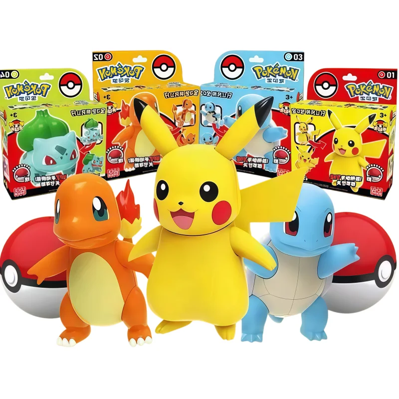 Pokemon Pokeball Baustein-Figur Pikachu Eevee Squirtle Bewegliche Puppe Modell Klassischer Anime Niedliche Cartoon Desktop-Dekoration Spielzeug