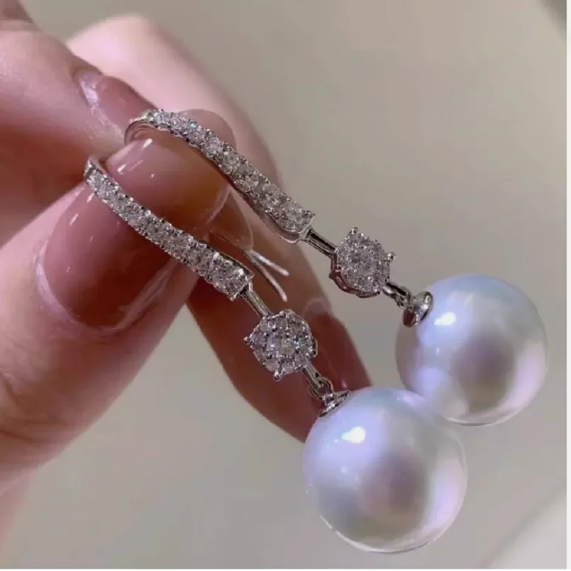 

Perfect AAAAA 10-11mm SouthSea White Round Pearl Earrings 925S