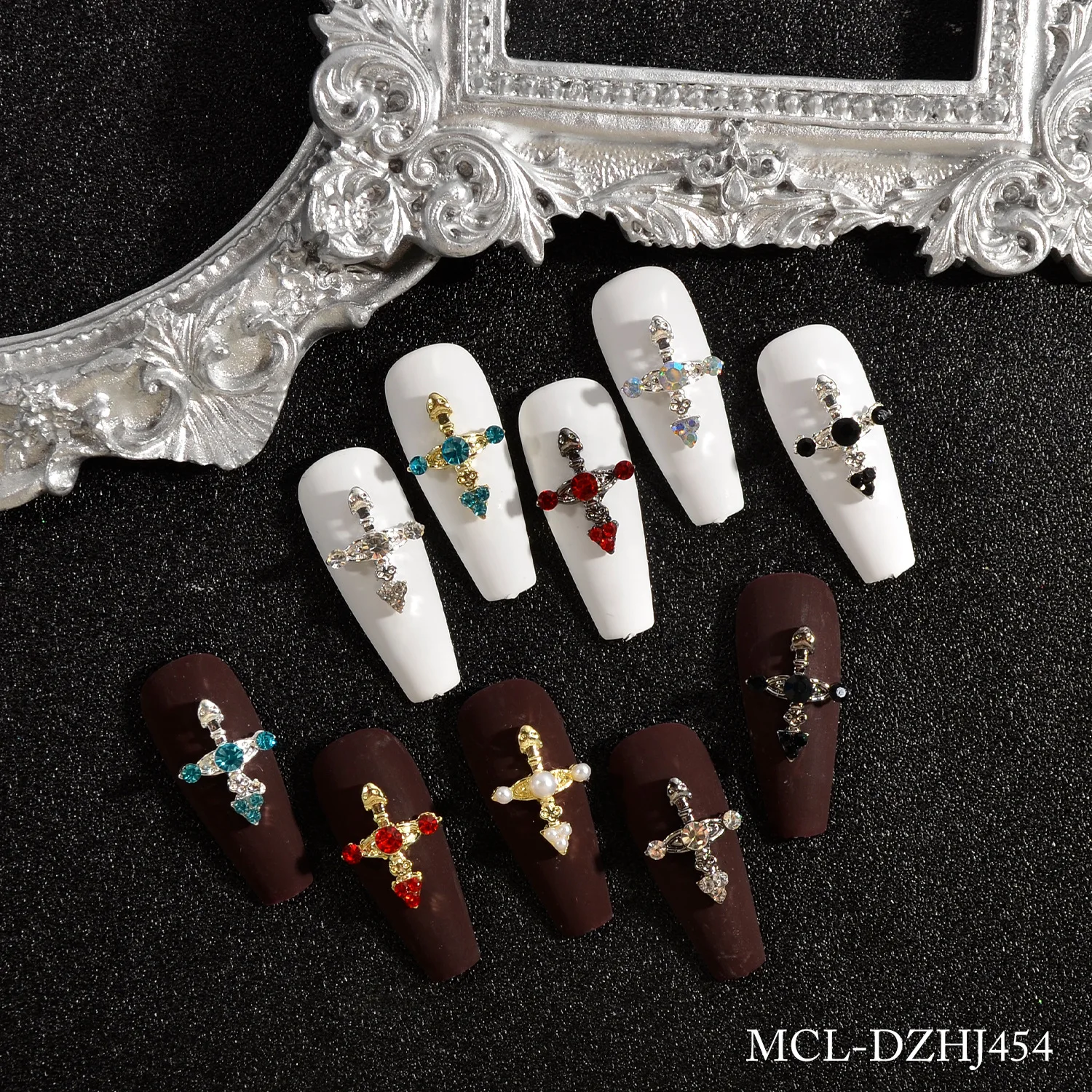 Fashionable Punk-style Nail Decoration with 20pcs Alloy Rhinestone Cross Nail Jewelry 3D Nail Accessories