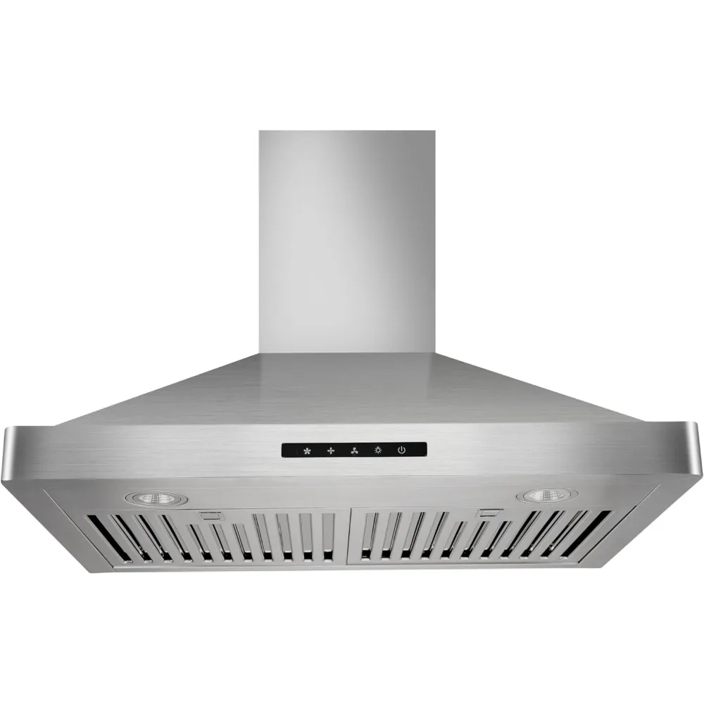 Stainless Steel European Style Wall Mount Range Hood With LED Lights Touch Screen Round Front Edges