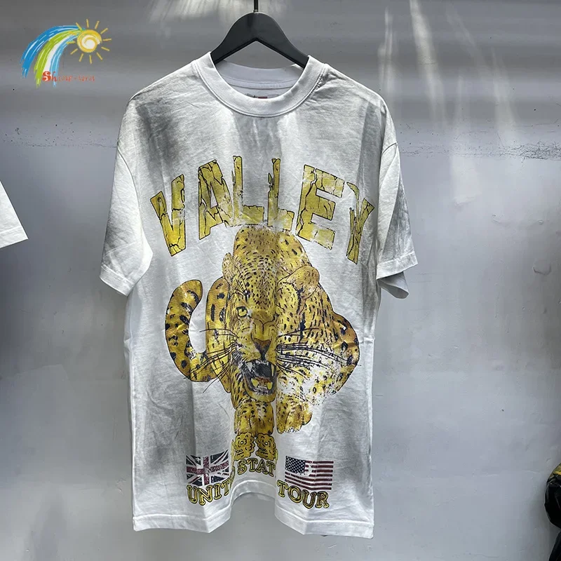 

Мужская и женская уличная винтажная белая футболка Tie-Dye Dirty Valley, хлопковая футболка лучшего качества с леопардовым принтом Vale, свободные футболки