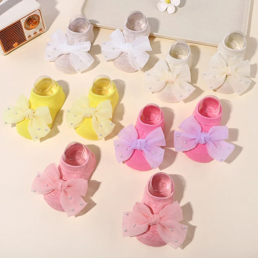 Newborn Accessories Baby Girls Socks Cute Flowers Toddler Princess Anti-skid Leather Soles Infant Soft Elastic Floral Sock Gifts