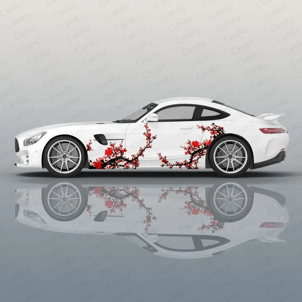 Ink Plum Blossom Racing Car Graphic Decal Full Body Vinyl Wrap Modern Design Vector Image Wrap Sticker Decorative Car Decal