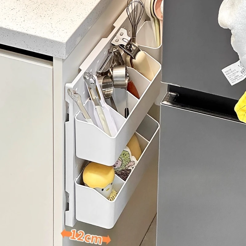 

12cm Ultra-Thin Fridge Gap Organizer with Hole Board Pull-Out Kitchen Storage Spices Utensils Space-Saving Wall Mounted Shelf