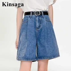 Women Street Ruched Pockets Loose Wide Leg Short Jeans 4XL Summer Baggy Y2K Kawaii High Waisted Denim Shorts Jean Bermudas Pants