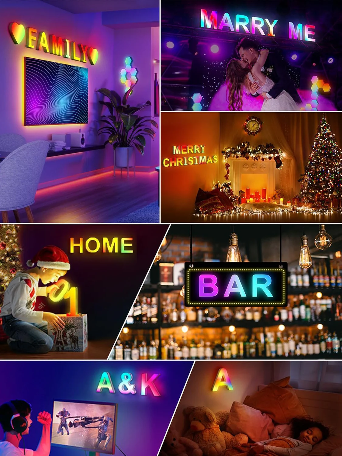 FIVEMI Alphabet Led Letter Light Colorful with Smart APP Music Sync Sign Light for Boy Girl Kids Gift Decor Night Light Letter A