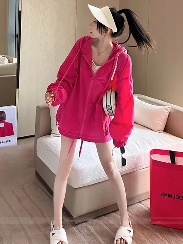 

plus Size Faionable Dstring Hoodie Jaet Loose Sun Protection irt Women's Wide Leg orts Set Summer Casual High Waist