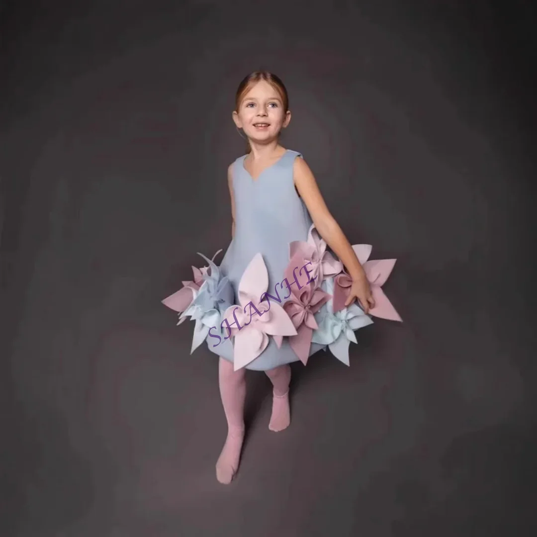 

CustomizedElegant Beige Arab Girl Dress Appliques Lace Kids Princess Birthday Wedding Party Children Holiday Ball Gown