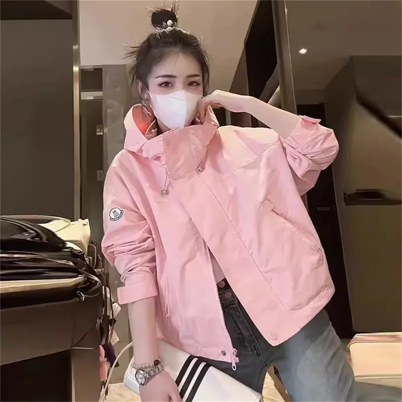 4XL Streetwear 2024 Spring Autumn New Stormwear Women\'s Coat Hooded Short Sports Jacket Top Women\'s Top Popular Western Pink T69