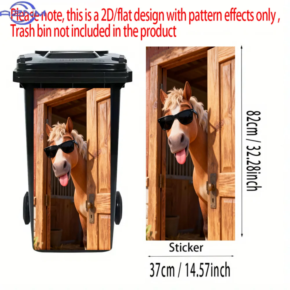 Single Piece of 2D Flat Wooden Door Sticker Featuring Horse Animals, Suitable for Use, Waterproof Bin Stickers, Self-Adhesive