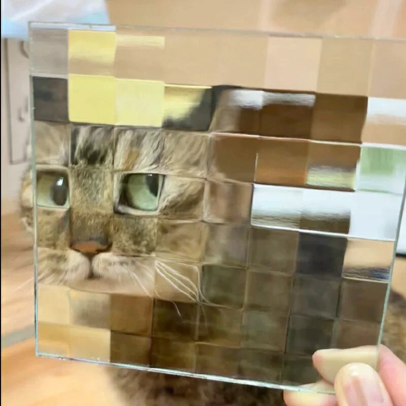 1Pcs Double-Square 3d Glass Photo Backdrops Cute Playful Mosaic Pixel Pet Props For Cats Dogs Creative Photography Prop