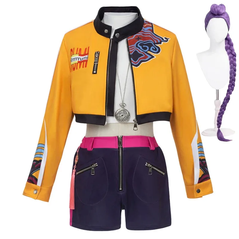 qq273KPop تأثيري حلي سترة معطف القمم السراويل قلادة مجموعة رومي شعر مستعار النساء هالوين كرنفال حفلة لعب الأدوار الزي