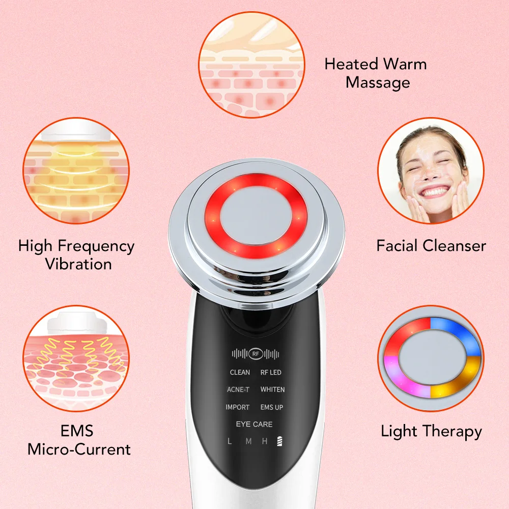 Appareil de levage à micro courant EMS 7 en 1, vibration LED, dissolvant de déformage de la peau du visage, anti-âge, beauté qualifiée ale