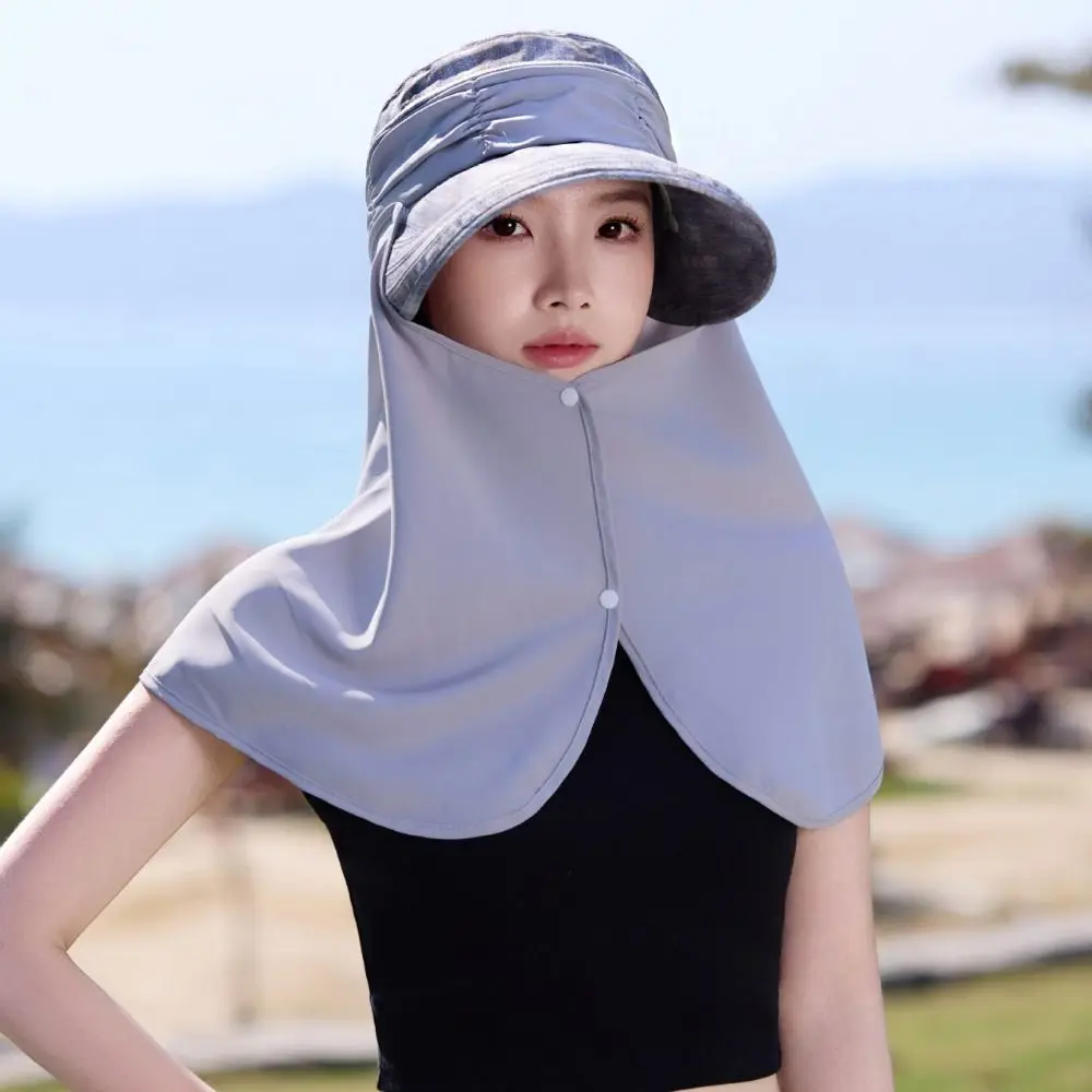 Portable Wide-Brimmed Shawl Fisherman Hat Adjustable Solid Color Sunshade Sun Hat Thin Lightweight Picking Tea Hat Jogging