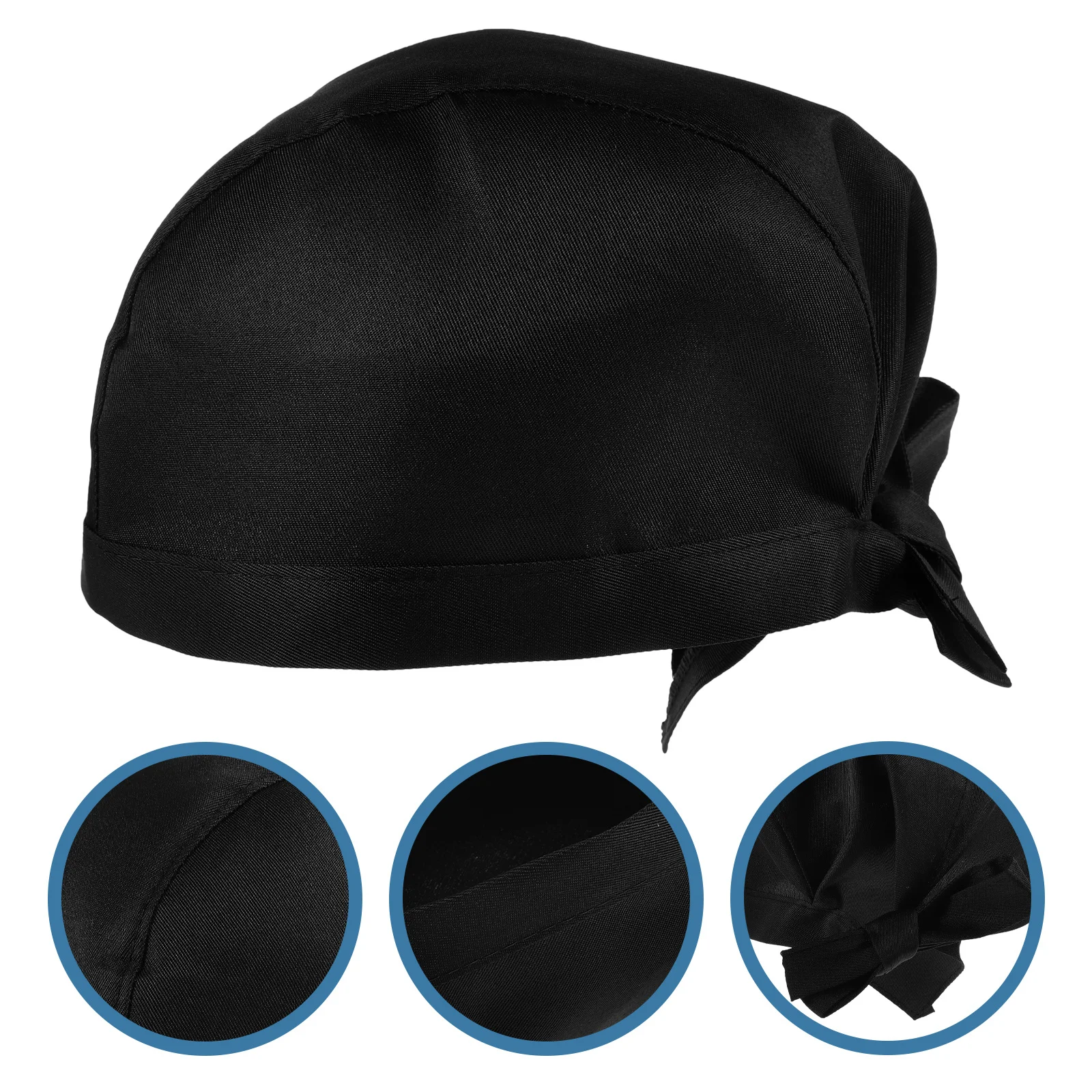 

Black Catering Skull Cap Durable Canvas Chefs Hat Adjustable Ribbon Style Kitchen Turban Unisex for Cooking Baking Daily Wear